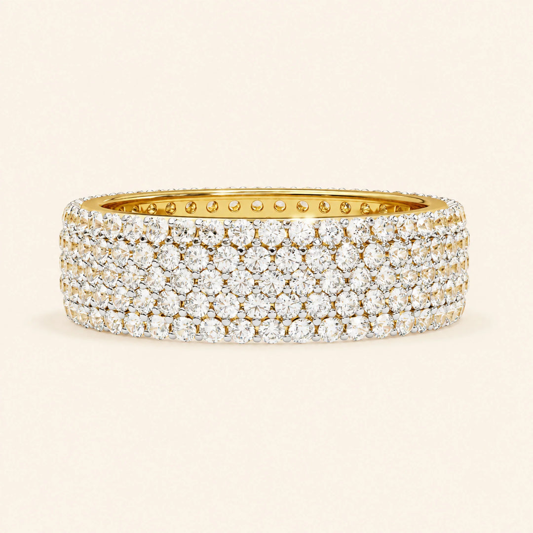 Front View Of Round Cut 5 Row Wedding Band