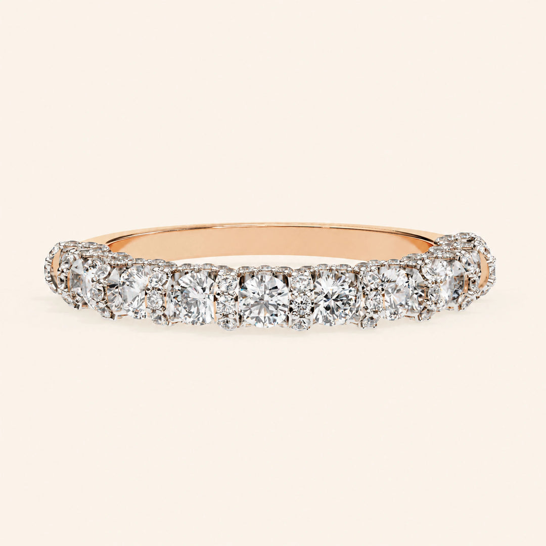 Front View Of Round Shape Half Eternity Wedding Band