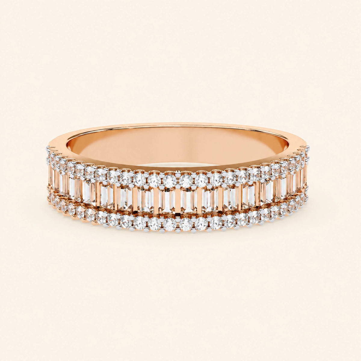 Front view of baguette cut wedding band
