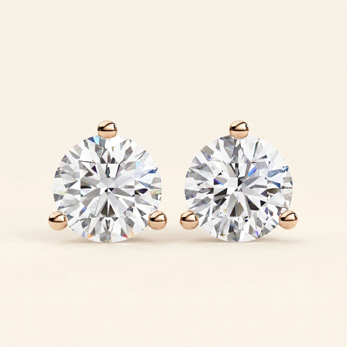 Front view of round brilliant stud earrings