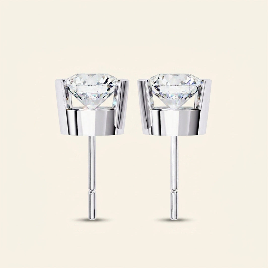 Round Bezel Set Stud Earrings