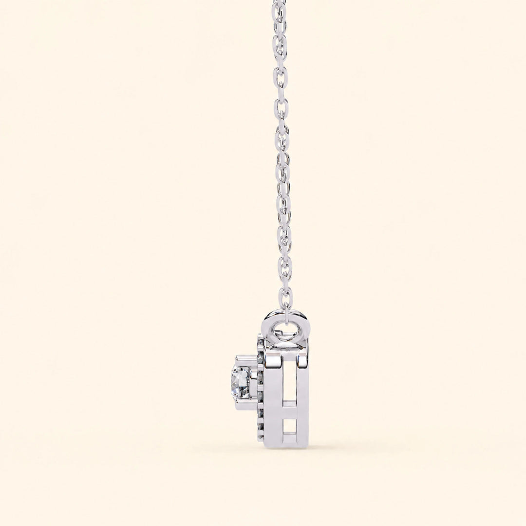 Side View Of Round Heart Halo Necklace