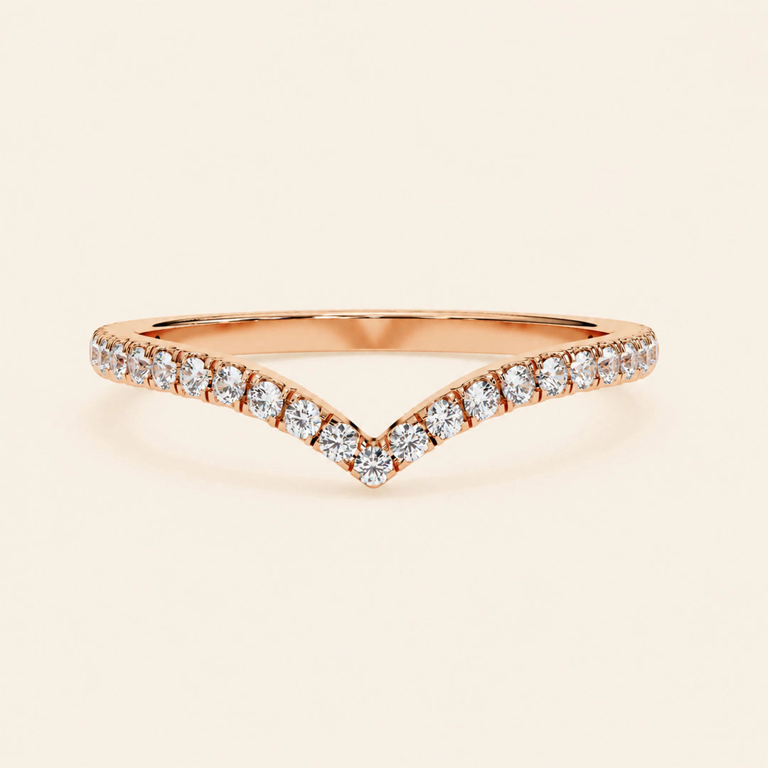 Front View Of Round Cut Curved Wedding Band