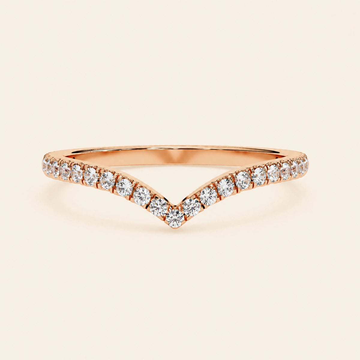 Front view of round cut curved wedding band