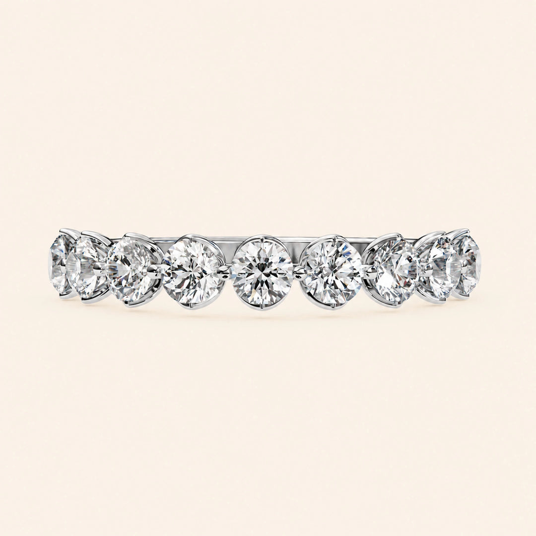Front View Of Round Cut Half Eternity Wedding Band