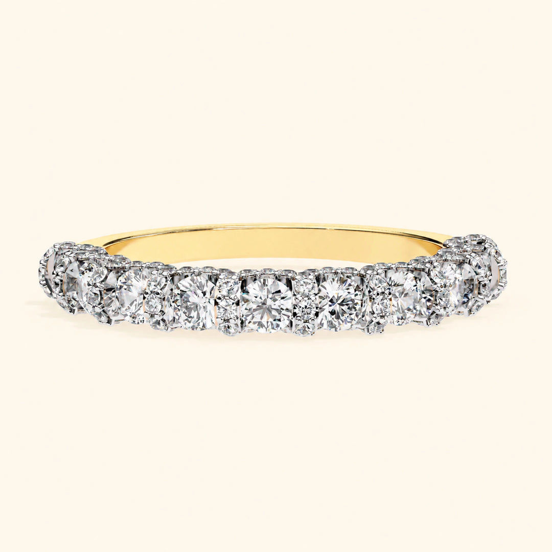 Front View Of Round Shape Half Eternity Wedding Band
