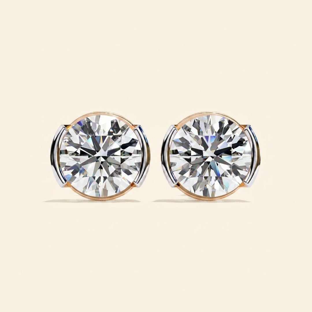 Round Bezel Set Stud Earrings