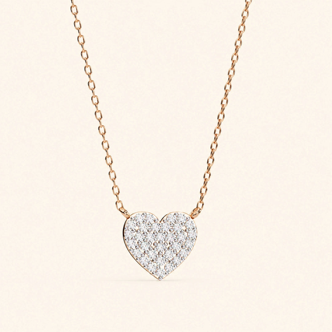 Front View Of Heart Pave Set Necklace