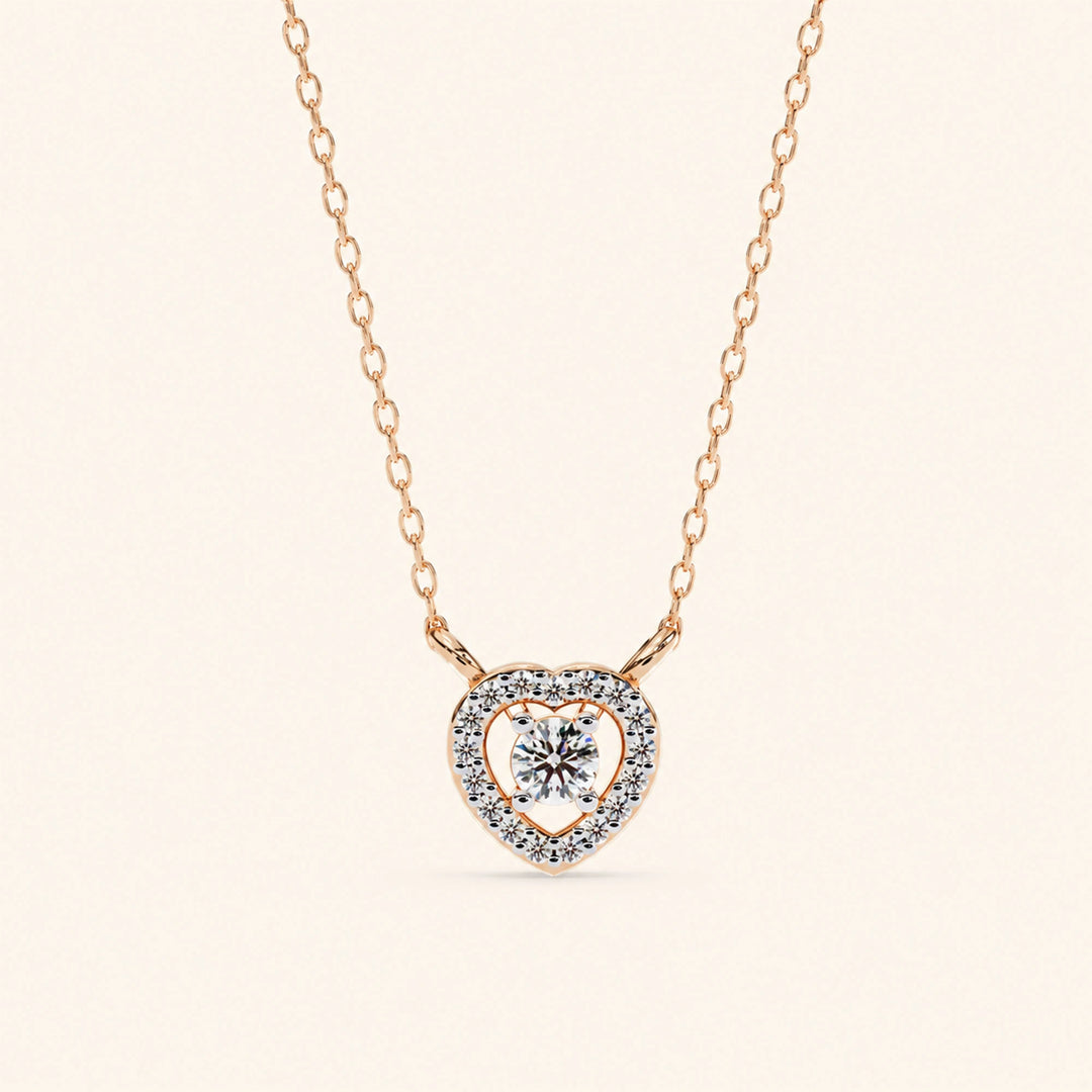 Front View Of Round Heart Halo Necklace
