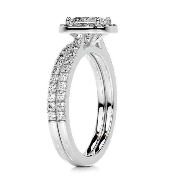 2.50 Carat Radiant Shape Halo Moissanite Bridal Set Ring in Yellow Gold