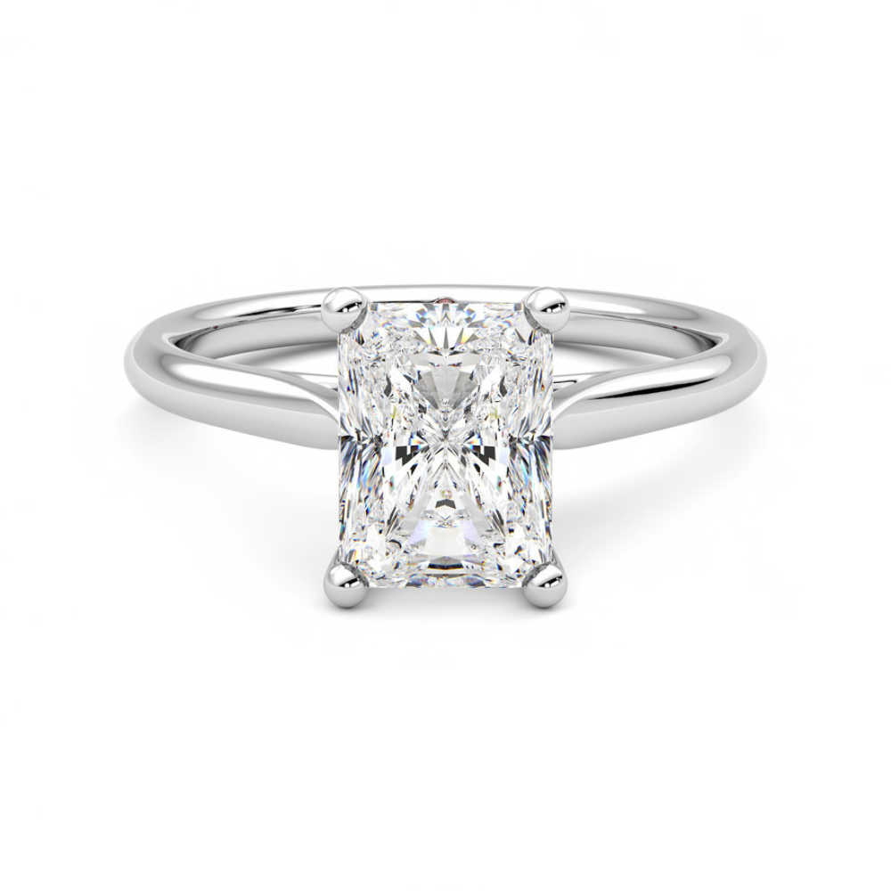 1.50 Carat Radiant Cut Solitaire Cathedral Moissanite Ring in Yellow Gold