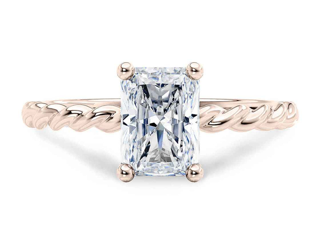 1.50 Ct Radiant Cut Moissanite Rope Design Ring in Yellow Gold