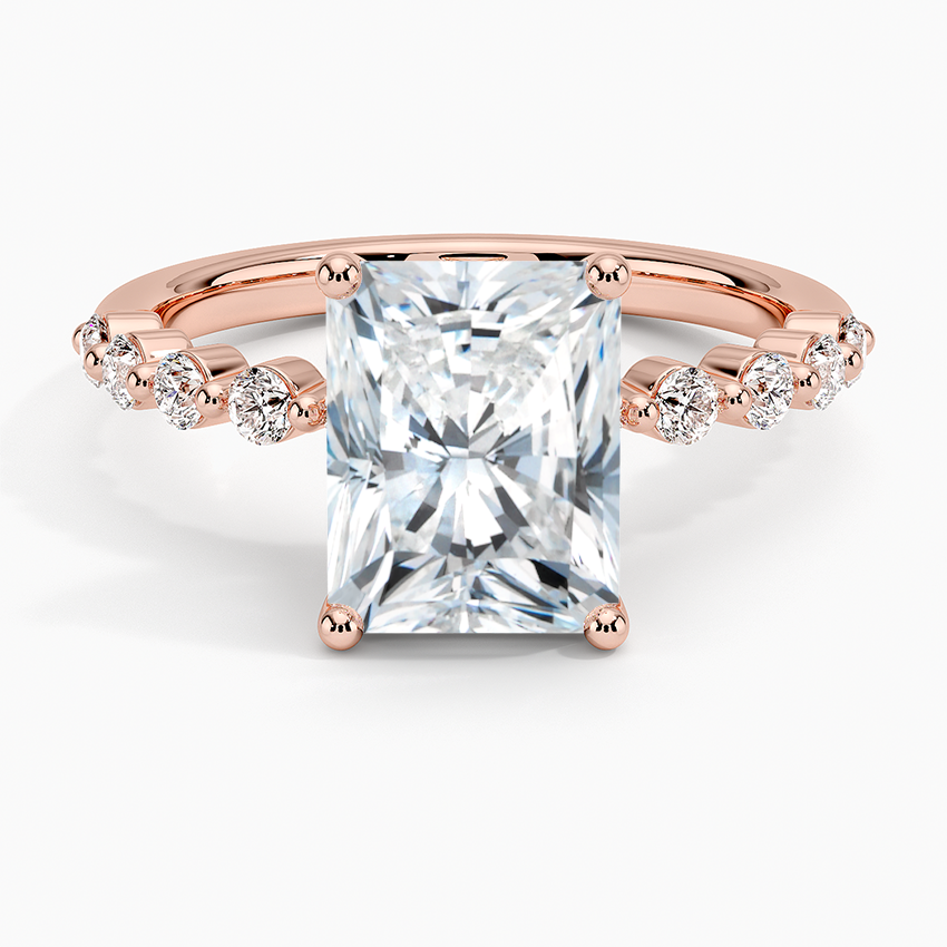 1.50 Carat Radiant Cut Prong Set Moissanite Ring in Rose Gold With Accent