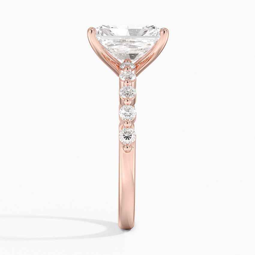 1.50 Carat Radiant Cut Prong Set Moissanite Ring in Rose Gold With Accent