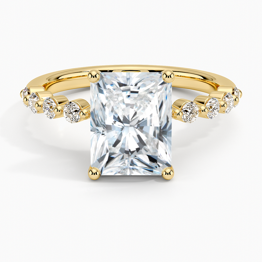 1.50 Carat Radiant Cut Prong Set Moissanite Ring in Rose Gold With Accent