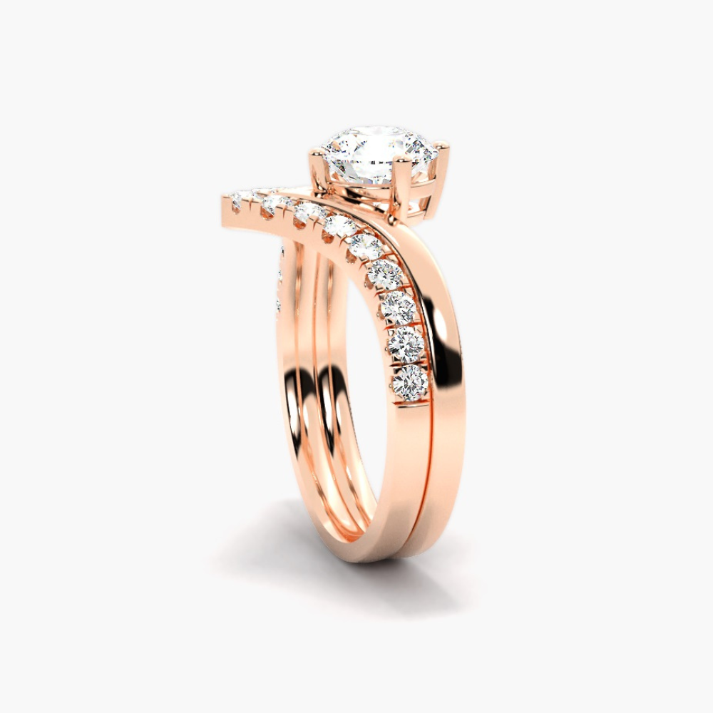 1.20 Ct Round Cut Moissanite Curved Bridal Set Ring in Rose Gold