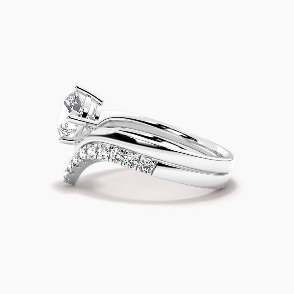 1.20 Ct Round Cut Moissanite Curved Bridal Set Ring in Rose Gold
