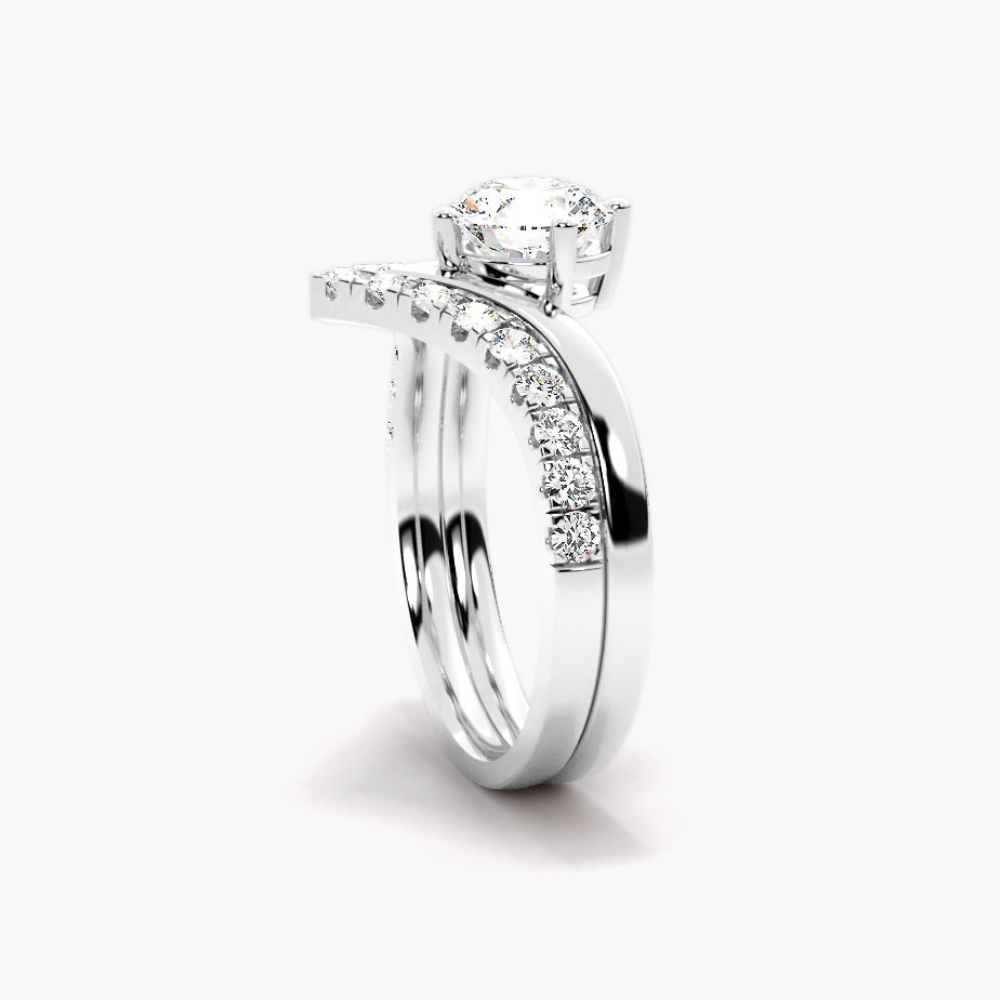 1.20 Ct Round Cut Moissanite Curved Bridal Set Ring in Rose Gold