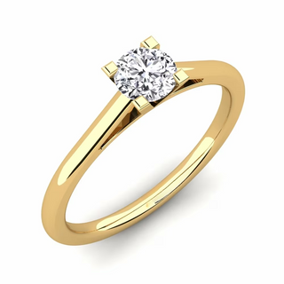 1 Carat Round Cut Bridge Set Solitaire Moissanite Ring in Yellow Gold