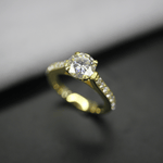 Load image into Gallery viewer, 1.50 Ct Round Cut Moissanite Ring With Accent in Yellow Gold
