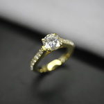 Load image into Gallery viewer, 1.50 Ct Round Cut Moissanite Ring With Accent in Yellow Gold
