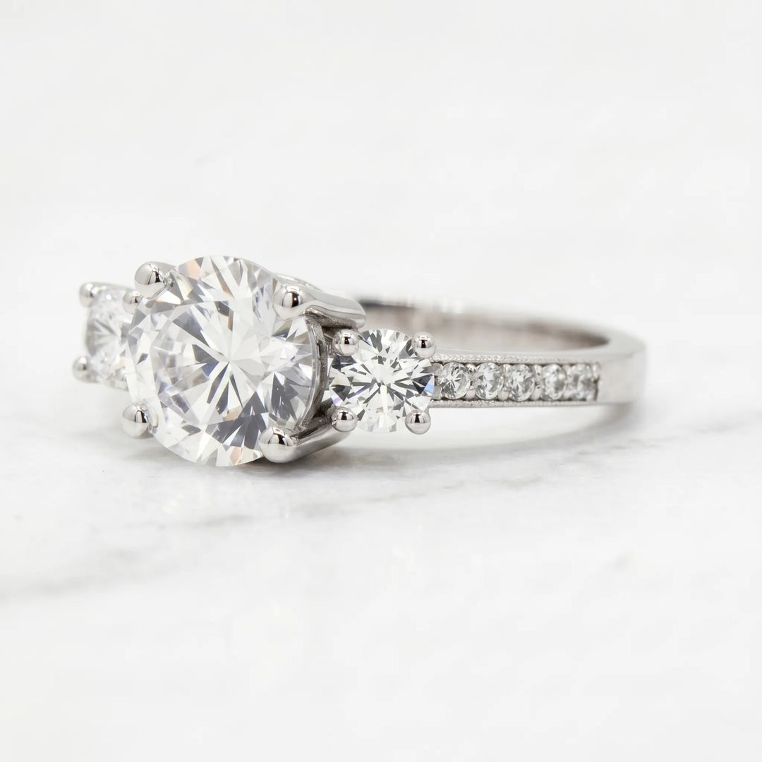 2 Ct Round three stone moissanite ring in sterling silver