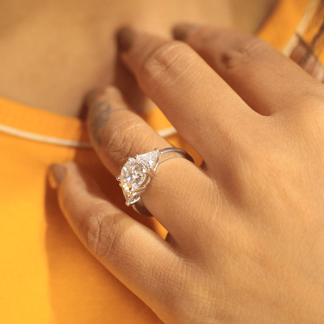 3 Carat Round And Trillion Cut Moissanite Three Stone Ring