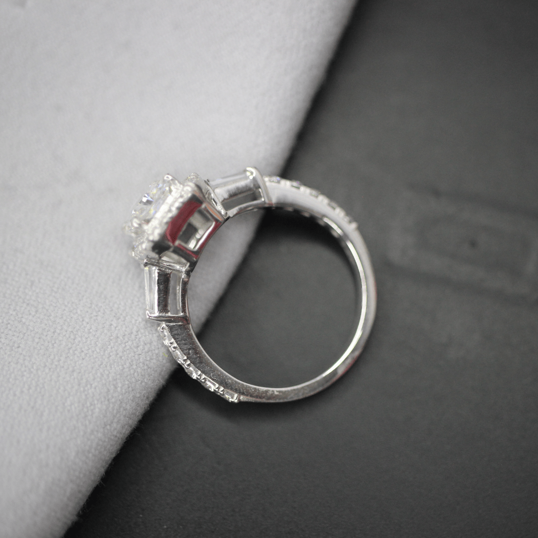 2.50 Ct Radiant And Baguette Cut Halo Moissanite Ring