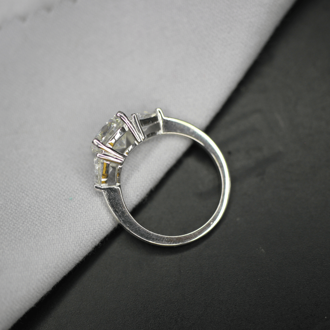 3 Carat Round And Trillion Cut Moissanite Three Stone Ring