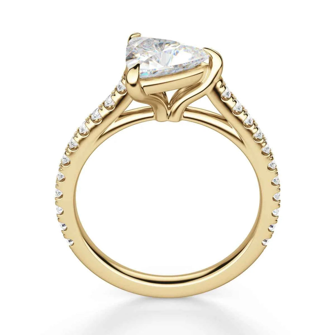 2.50 Ct Trillion Shape East West Moissanite Ring in Yellow Gold