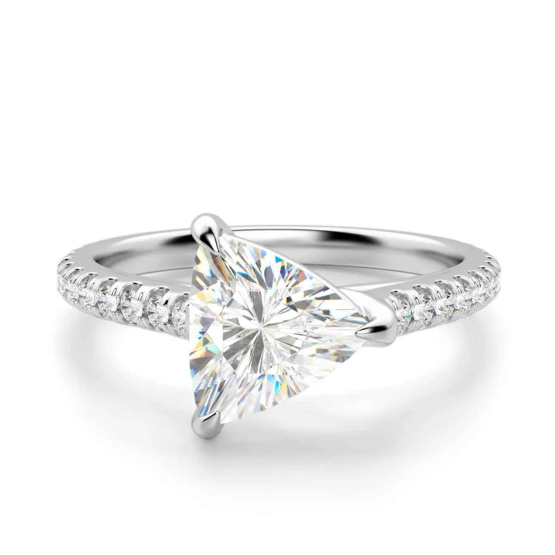 2.50 Ct Trillion Shape East West Moissanite Ring in Yellow Gold