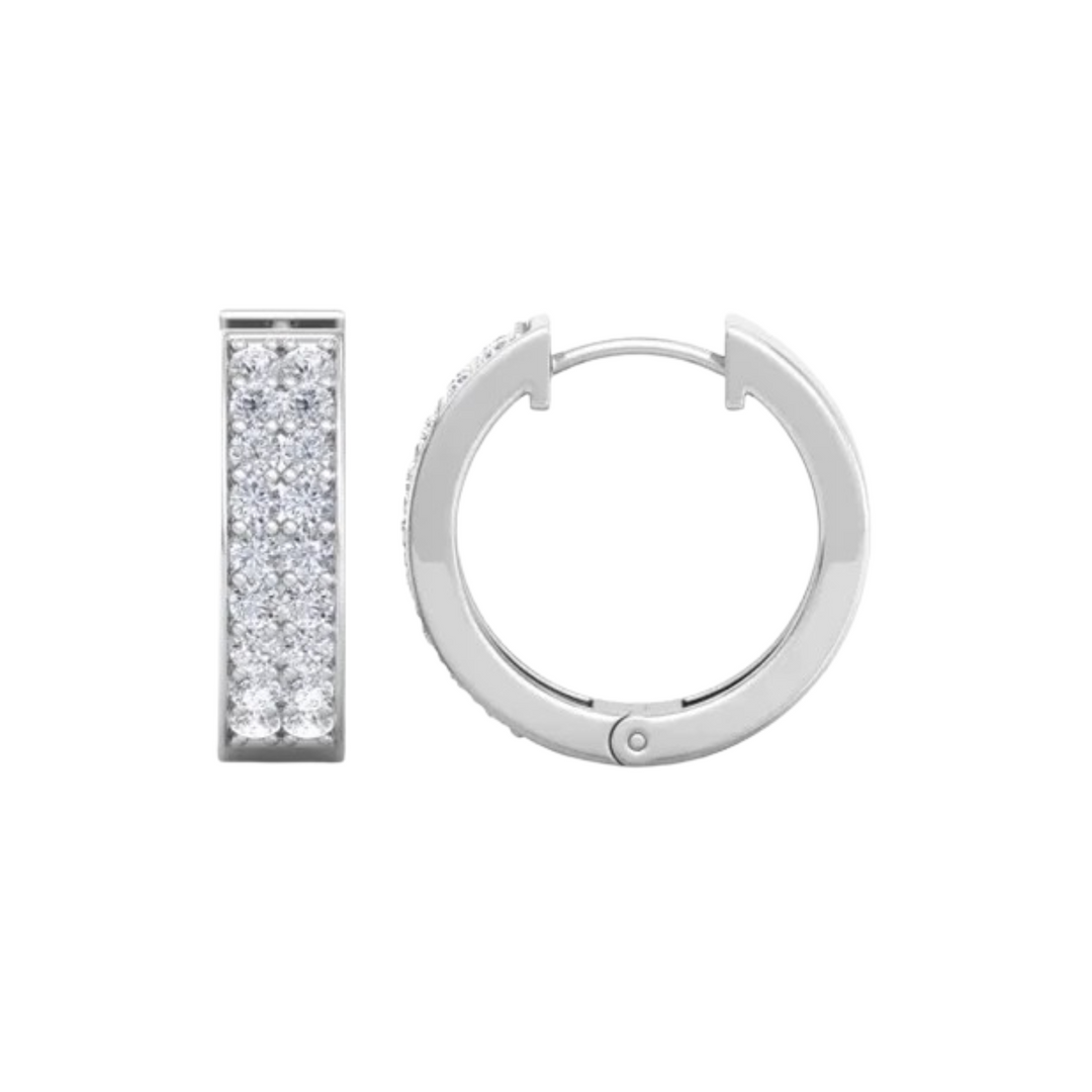 0.90 Ct Round Cut Two Row Prong Set Moissanite Hoop Earrings for Unisex
