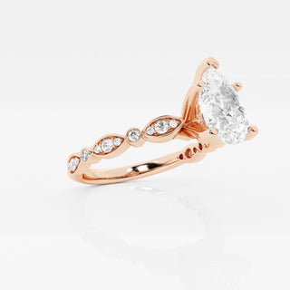 1.5 Ct Vintage Inspired Pear Cut Ring in Rose Gold