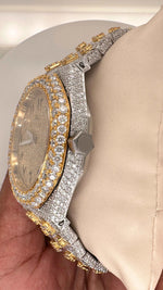 Load image into Gallery viewer, Side Angle of VVS Moissanite Diamond Watch In Two Tone
