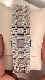 Load image into Gallery viewer, Back Side of VVS Moissanite Diamond Watch In Two Tone
