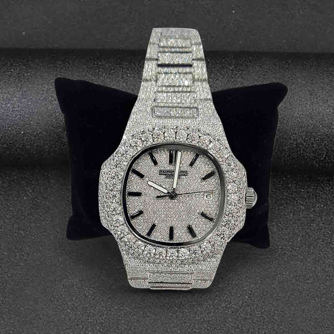 iced out patek philippe moissanite watch