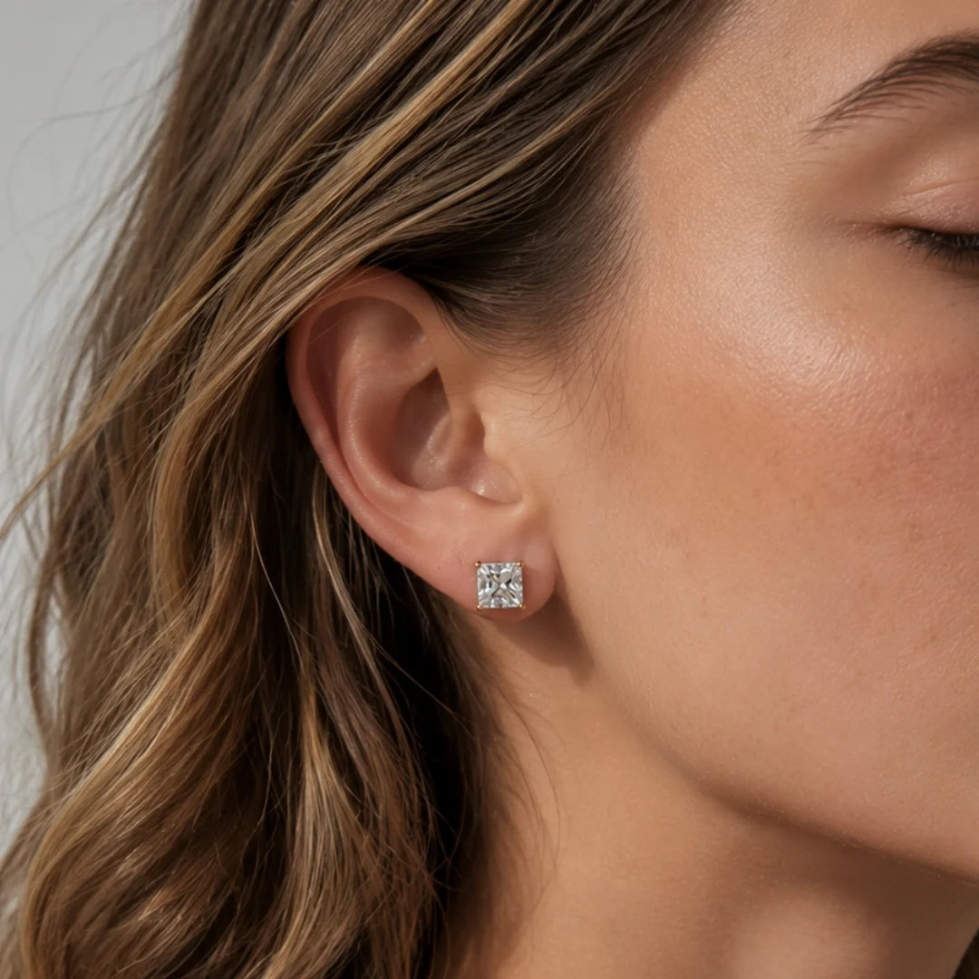 Princess Cut Stud Earrings