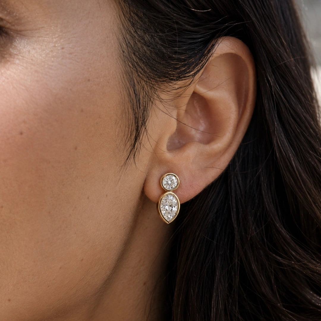 Round Pear Shape Stud Earrings