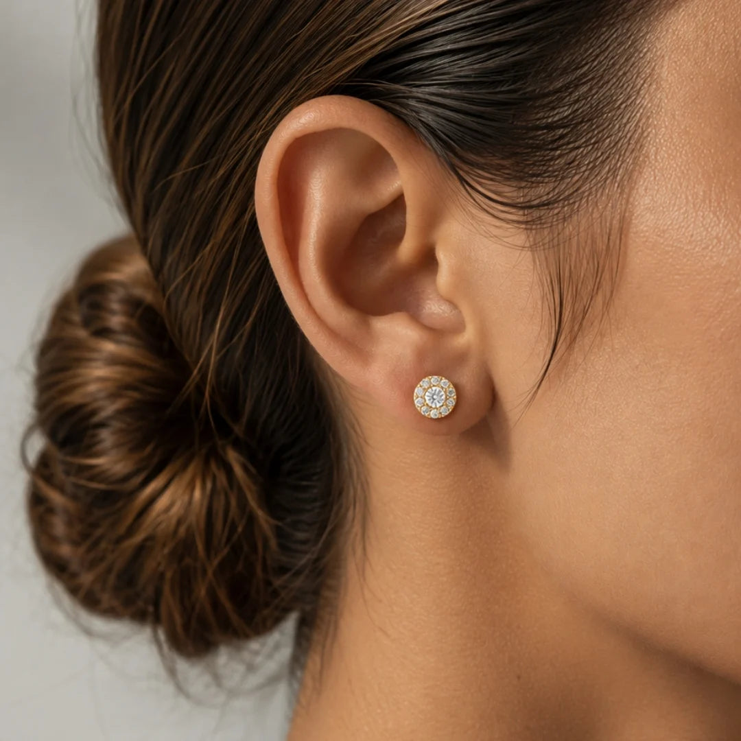 Round Cut Halo Stud Earrings