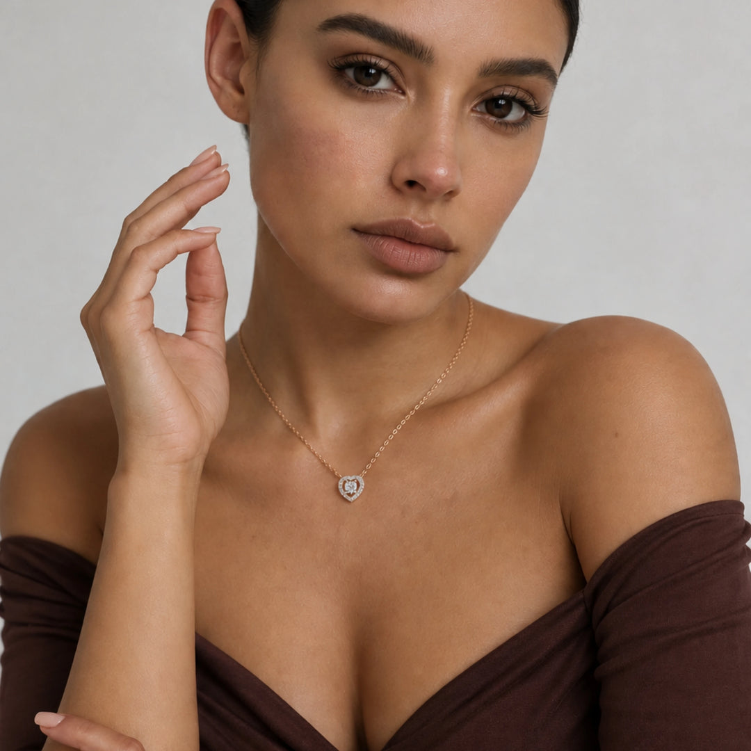 Round Heart Halo Necklace