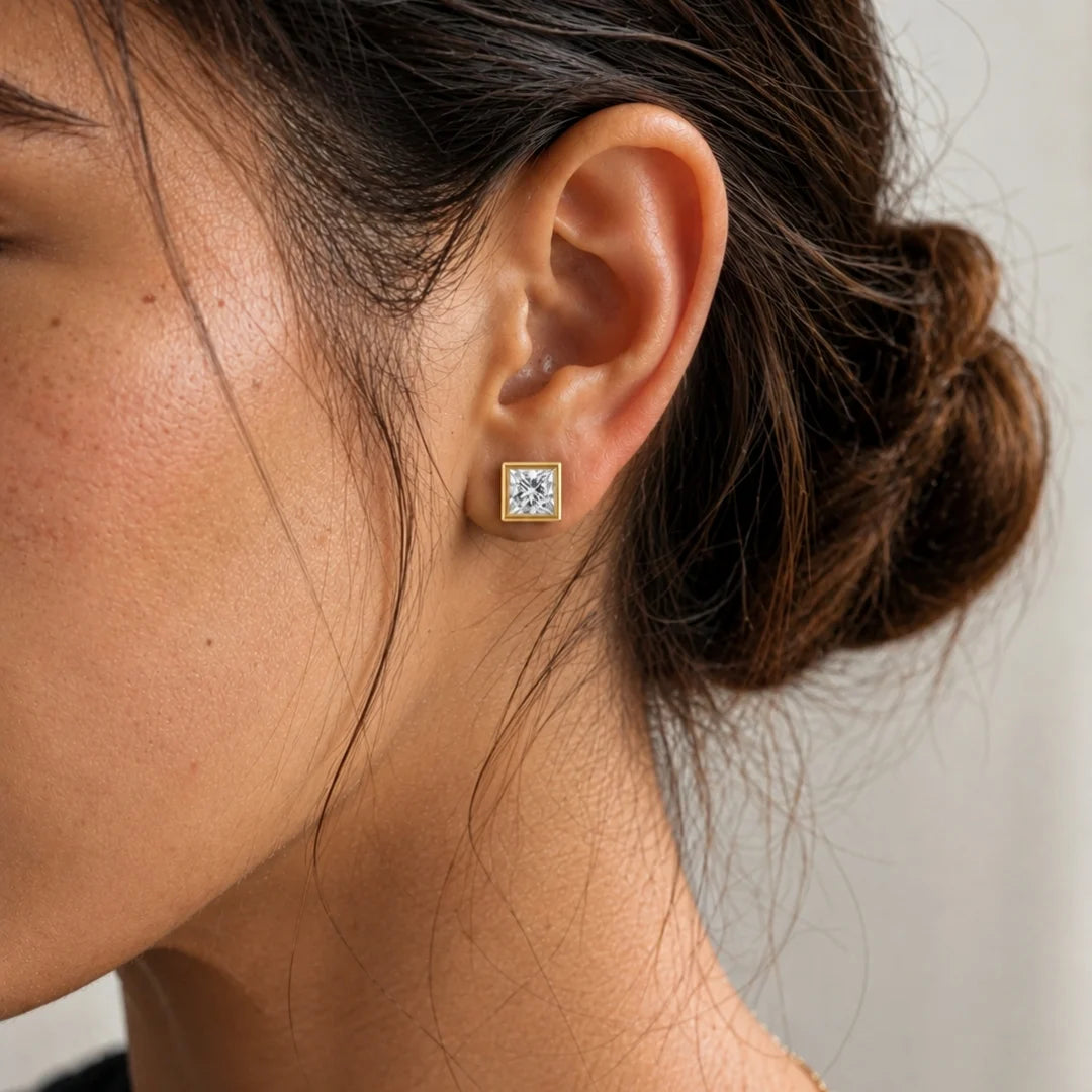 Square earrings studs with flat back setting