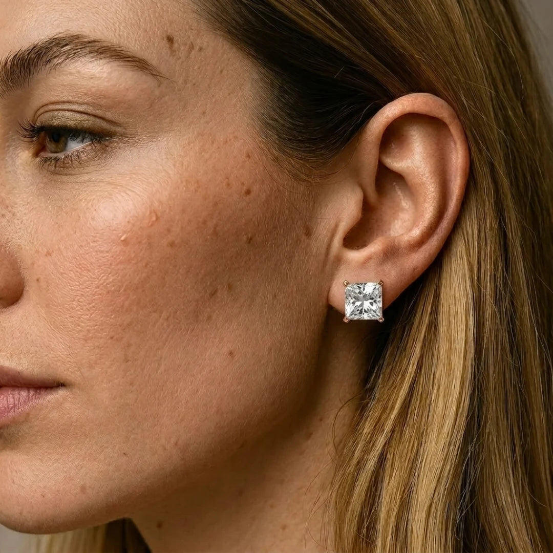 Princess cut earrings