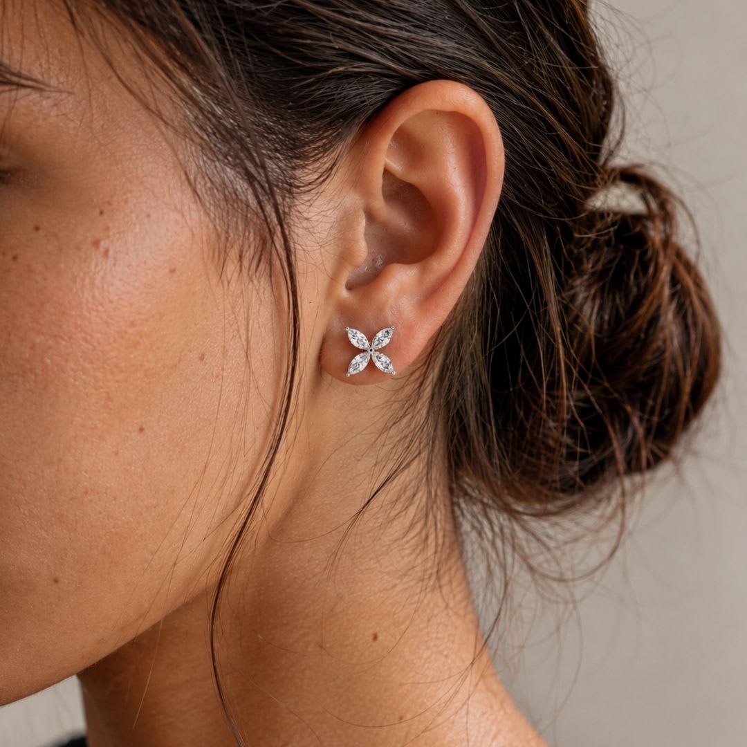 Earrings studs floral marquise cluster design