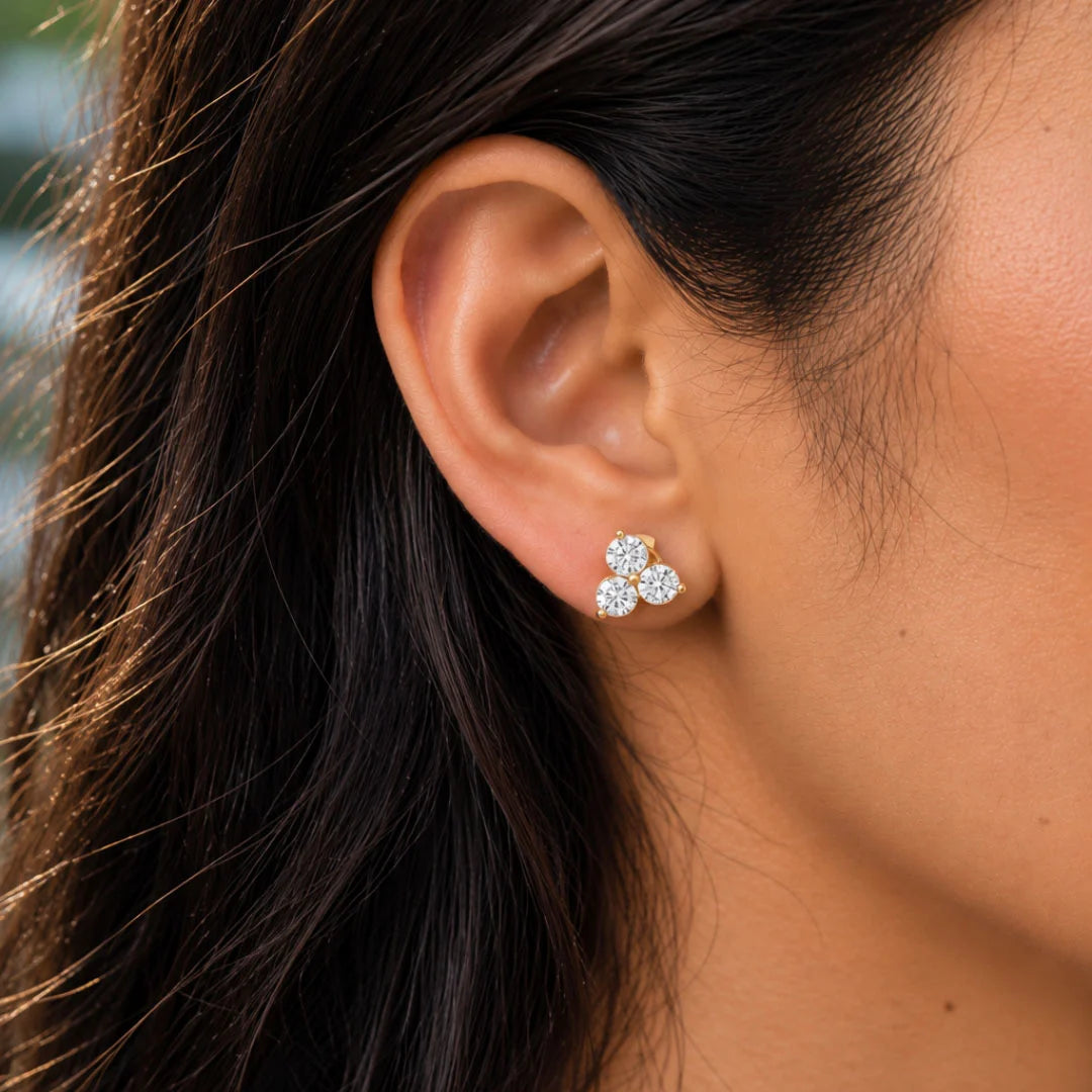 Three stone stud earrings