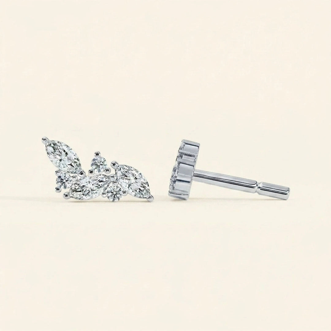 Side View Of Marquise Cluster Stud Earrings