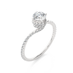 Load image into Gallery viewer, Angled view of 1.30 Carat Double Halo Twisted Moissanite Ring In White Gold, showcasing the band and setting.​

