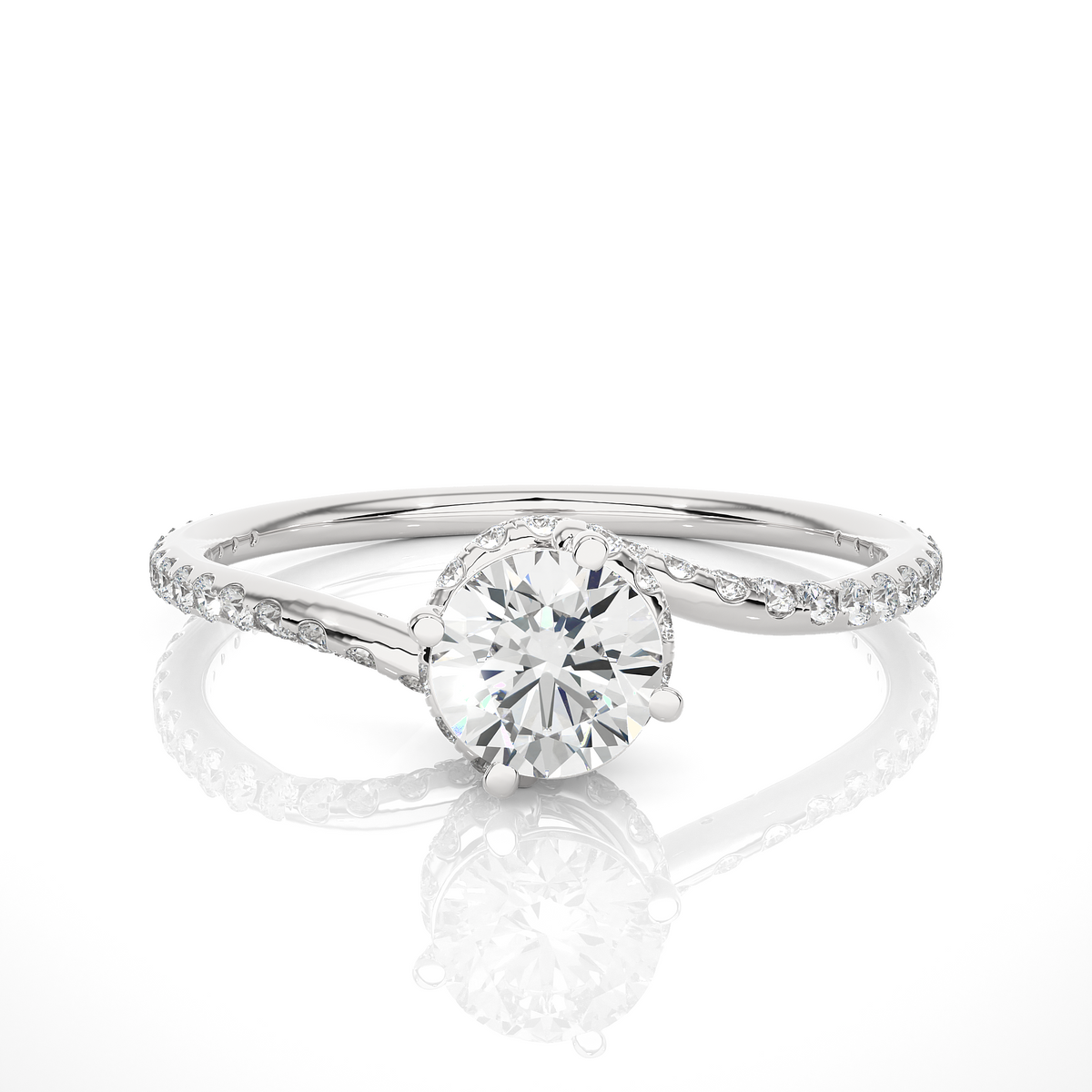1 carat double halo twisted moissanite ring in white gold