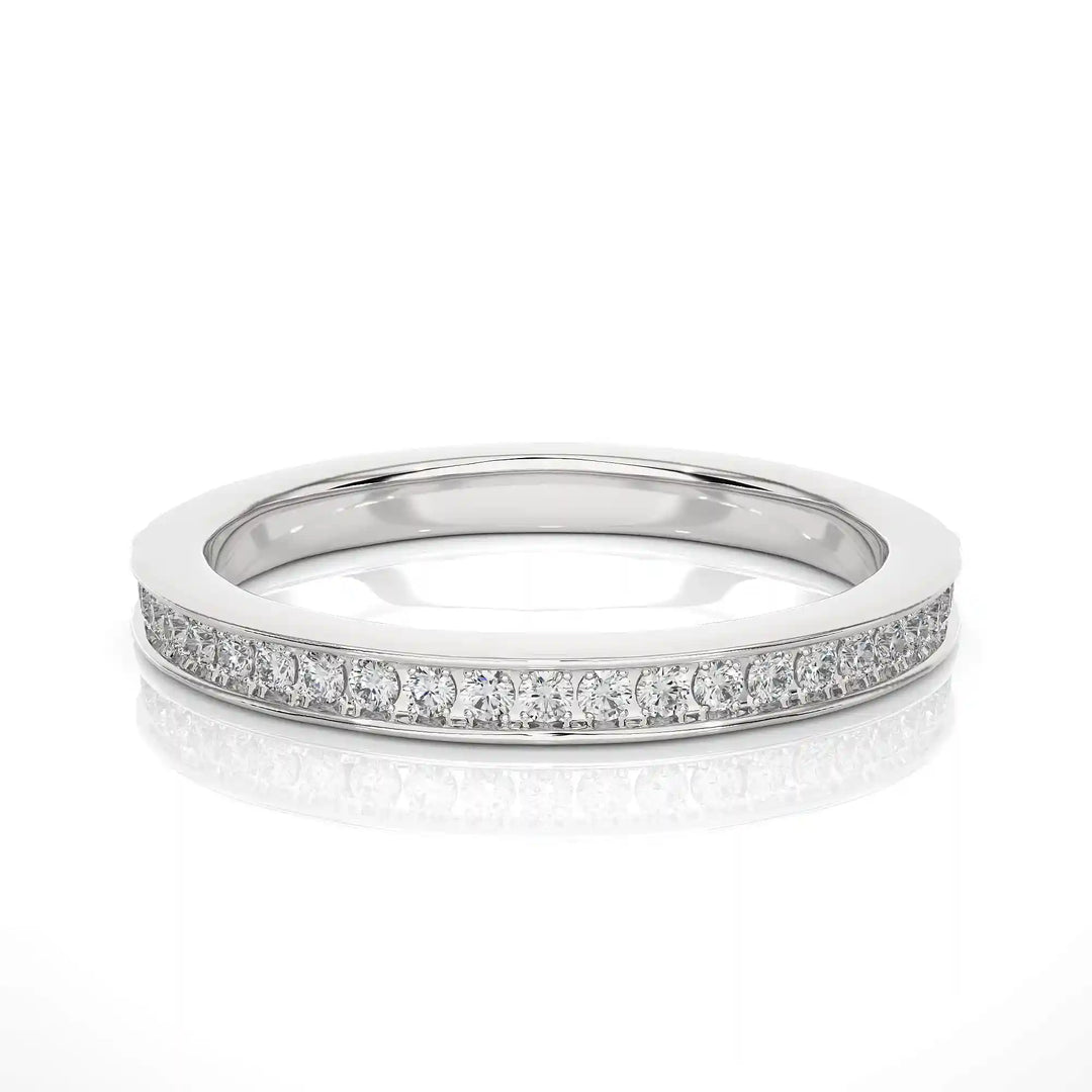 1.30 Mm Pave Set Moissanite Wedding Band In Silver