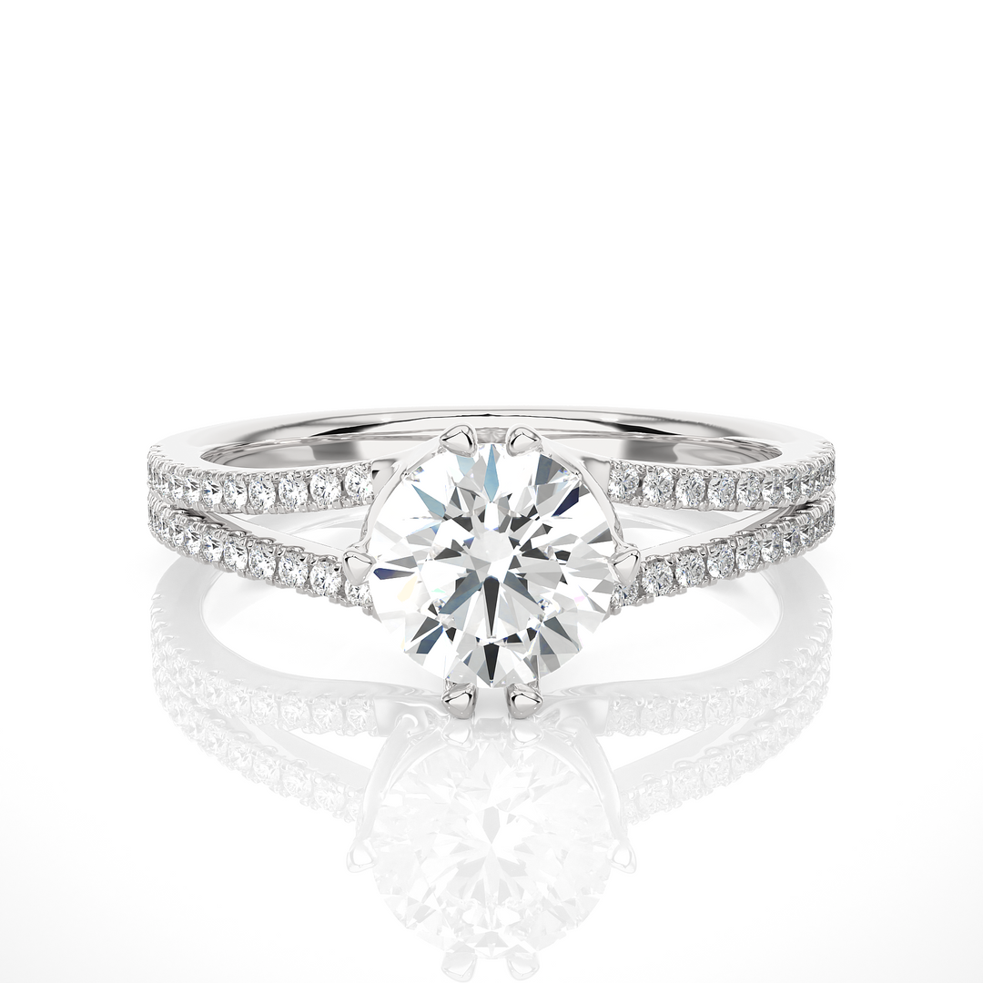 1.40 Ct Round Cut Moissanite Split Shank Engagement Ring In White Gold