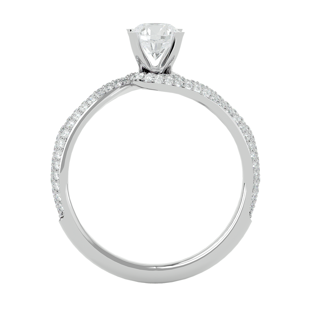 Side profile of 1.50 Carat Bypass Three Row Round Moissanite Ring In Silver, highlighting the prong setting.